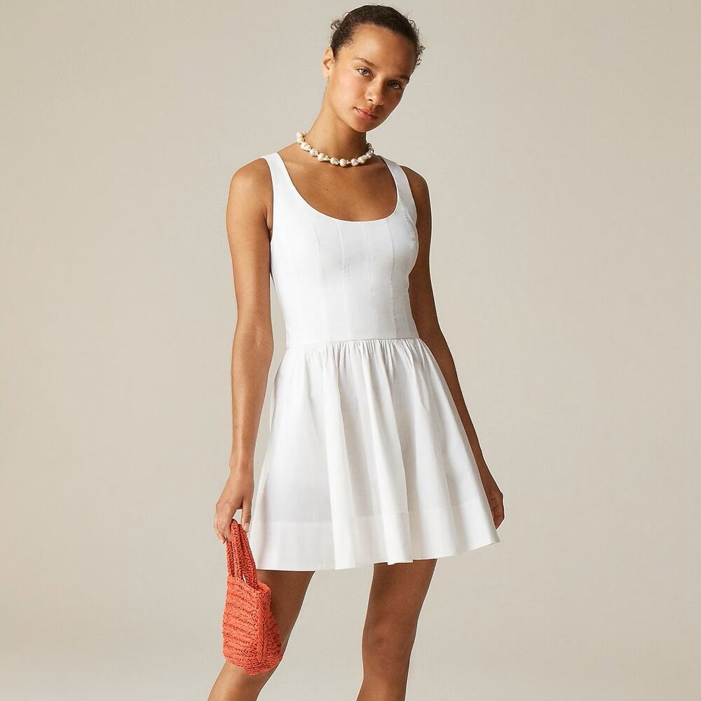 NWOT J. Crew Fit & Flare Mini Dress Sleeveless Scoop Neck White Womens Size 14